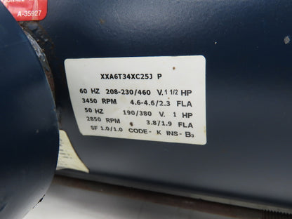 Leeson A6T34XC25J P Centrifugal Pump 1.25x1"NPT 1.5Hp 3450 RPM 230/460V 3PH 56C