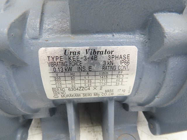Seiki Uras KEE-3-4B Industrial Rotary Electric Vibrator .13kw 3kn 220V 3PH