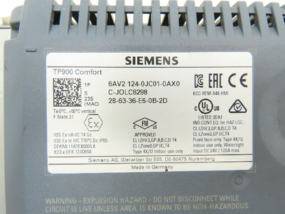 Siemens 6AV2 124-0JC01-0AX0 Simatic HMI Touch Screen Panel TP900 24VDC -READ