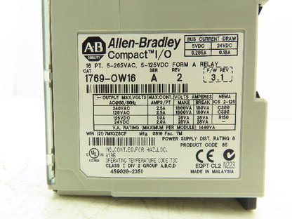 Allen Bradley 1769-OW16 Compact 16-Point Relay Output Series A Rev 2 F/W 3.1