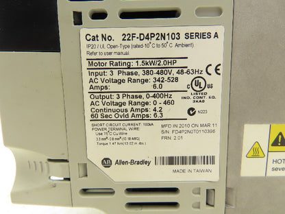 Allen-Bradley 22F-D4P2N103 PowerFlex 4M AC Drive VFD 480V 3PH 4.2A 1.5kW 2HP