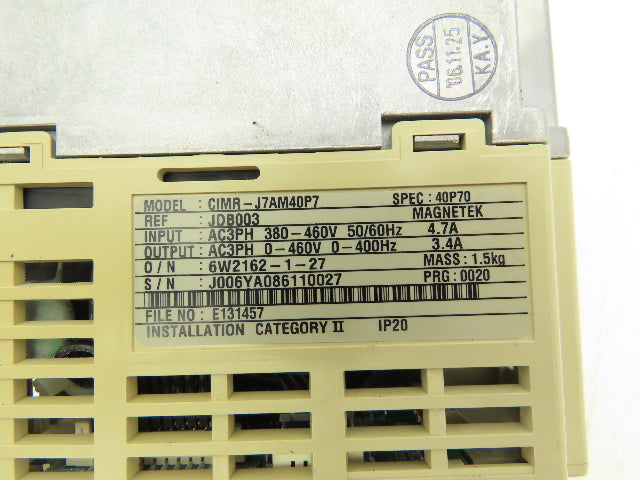 Yaskawa CIMR-J7AM40P7 GPD 305/J7 AC Variable Frequency Drive .75kW 380-460V 3.4A