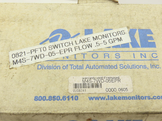Lake M4S-7WD-05EPR Variable Area Flow Monitor 6000 PSI 5 GPM 125-250 VAC/VDC