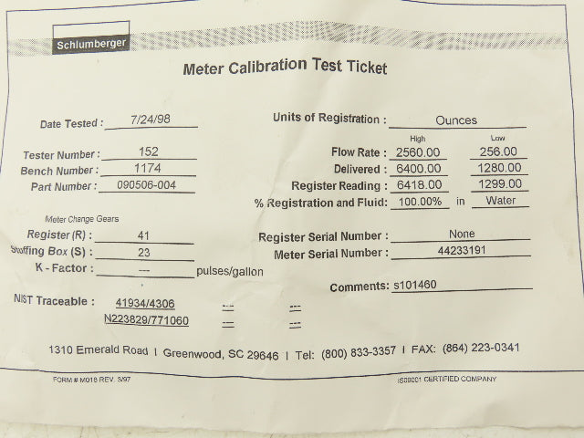 Schlumberger Pulsar ST-10 Water Meter 1 Pulse Per Ounce 50W 350vdc Max