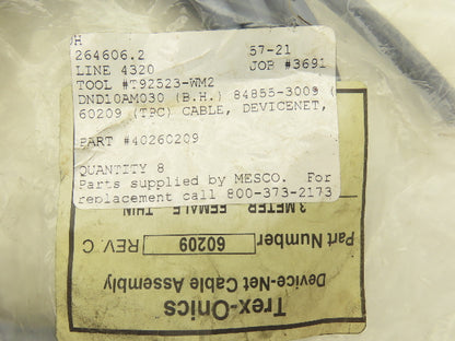 Mesco 60209 Trex-Onics Device Net Cable Assembly 3 Meters Length Rev C Lot of 3