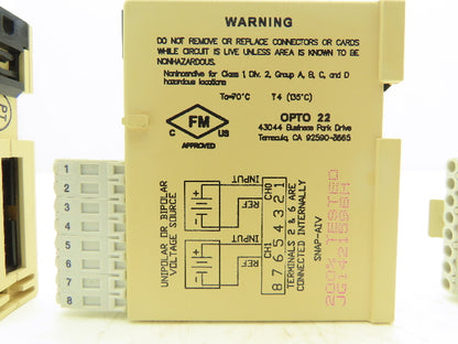 OPTO 22 SNAP-AIV SNAP I/O Analog Input Module 2 Channel -10V to +10V DC Lot of 3