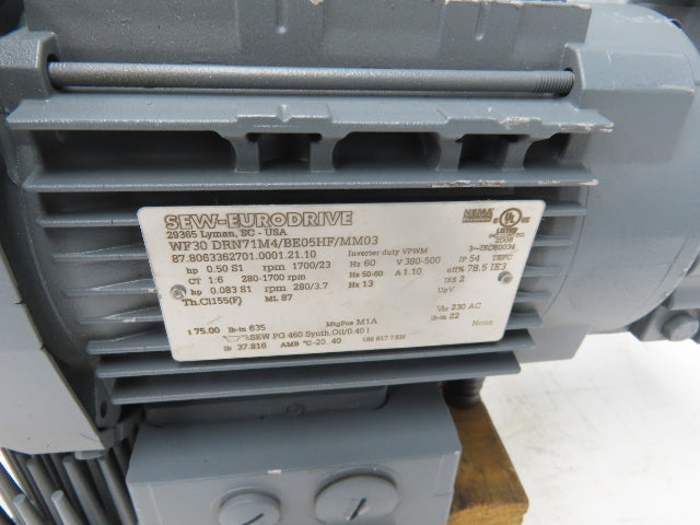 Sew-Eurodrive WF30 DRN71M4/BE05HF/MM03 Movimot Gearmotor 75:1 .5Hp 230/460V 3PH