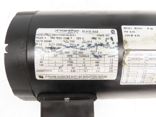 Marathon 56H17T5302 Black Max AC Motor 1Hp 1750 RPM 230/460V 56C Inverter Duty