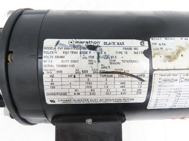 Marathon 56H17T5302 Black Max AC Motor 1Hp 1750 RPM 230/460V 56C Inverter Duty