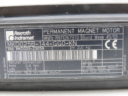 Rexroth Indramat MKD025B-144-GG0-KN Permanent Magnet Servo Motor 94.7VAC 9000rpm