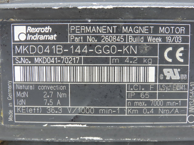Rexroth Indramat MKD041B-144-GG0-KN Permanent Magnet Servo Motor 170VAC 7000rpm