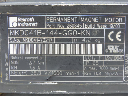 Rexroth Indramat MKD041B-144-GG0-KN Permanent Magnet Servo Motor 170VAC 7000rpm