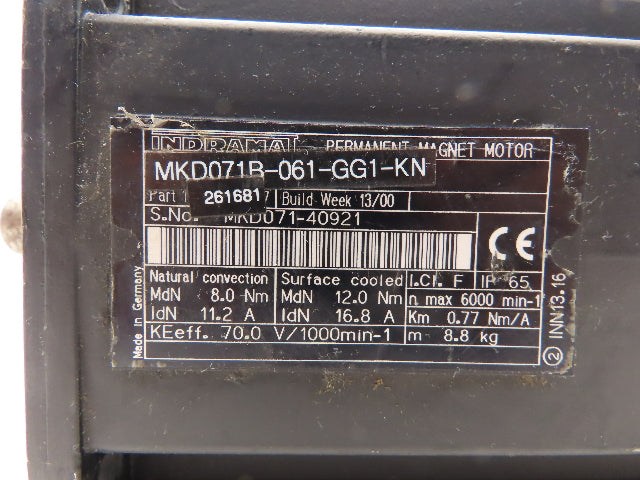 Rexroth Indramat MKD071B-061-GG1-KN Permanent Magnet Servo Motor 380VAC 6000rpm