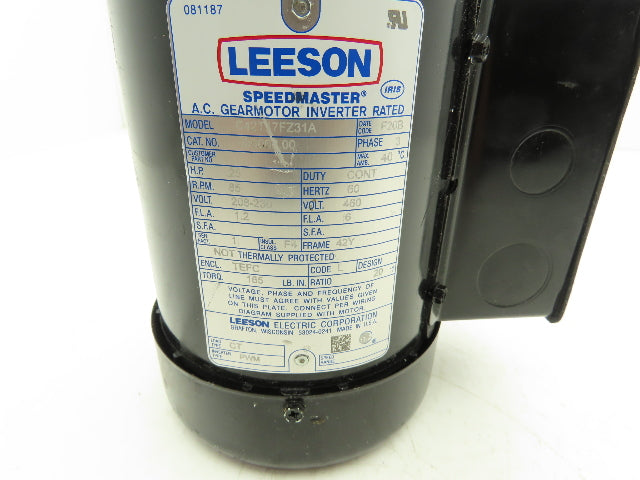 Leeson 096068.00 Gearmotor 20:1 Ratio 85rpm 230/460V 3PH C42T17FZ31A 3/4" Shaft