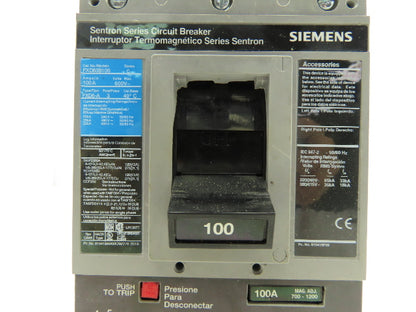 Siemens FXD63B100 SENTRON Series 100A Circuit Breaker 3-Pole 600V Molded Case