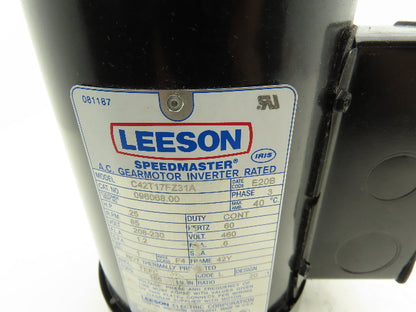 Leeson 096068.00 Gearmotor 20:1 Ratio 85rpm 230/460V 3PH C42T17FZ31A 3/4" Shaft