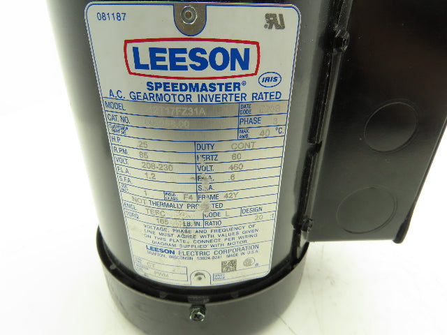Leeson 096068.00 Gearmotor 20:1 Ratio 85rpm 230/460V 3PH C42T17FZ31A 3/4" Shaft