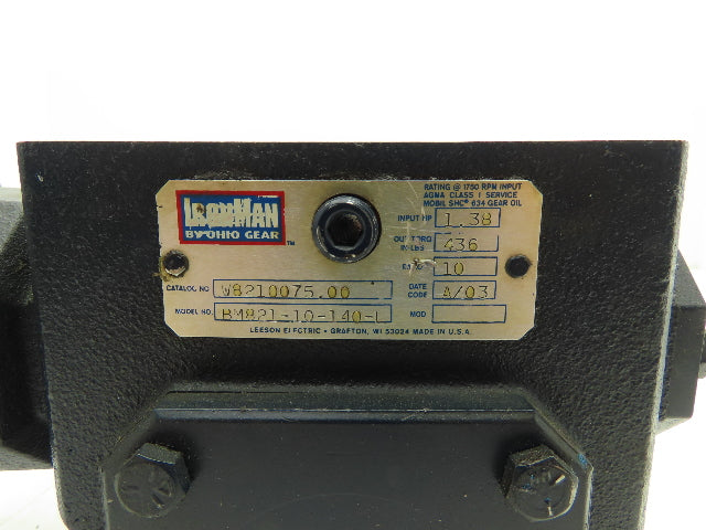 Leeson IronMan BM821-10-140-L Worm Gearbox 10:1 Reducer 1.38Hp 175rpm 140TC LH
