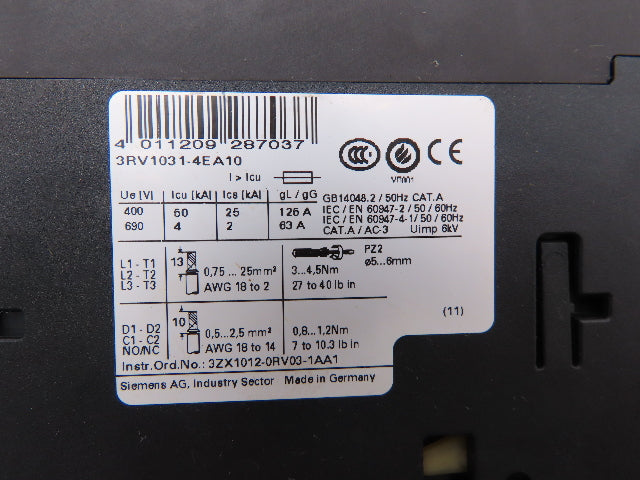 Siemens 3RV1031-4EA10 Circuit Breaker 22-32 Amp 30Hp 600VAC 3Ph Lot of 4