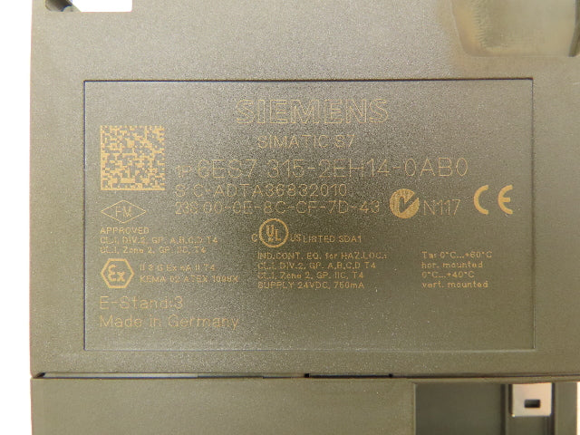 Siemens 6ES7 315-2EH14-0AB0 SIMATIC S7-300 CPU 384KB Memory DP/Ethernet PROFINET