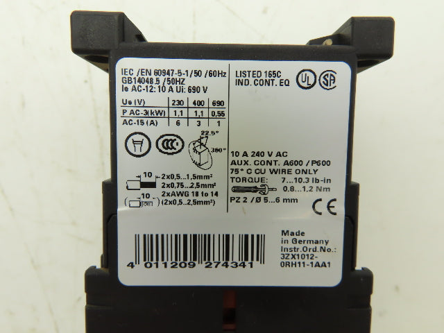Siemens 3RH1140-1BB40 Contactor Relay Size S00 4NO 600VAC 10A Varistor Lot Of 10