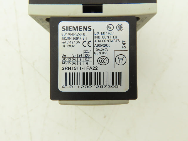 Siemens 3RH1140-1BB40 Contactor Relay Size S00 4NO 600VAC 10A Varistor Lot Of 10