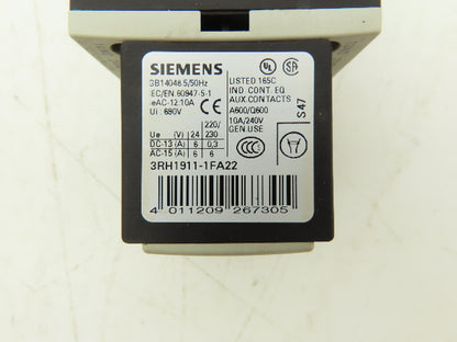 Siemens 3RH1140-1BB40 Contactor Relay Size S00 4NO 600VAC 10A Varistor Lot Of 10
