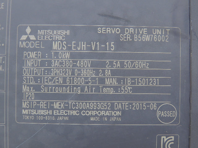 Mitsubishi MDS-EJH-V1-15 AC Servo Drive Unit 1.0kW 2.8A 3Ph 323V 0-360Hz Output