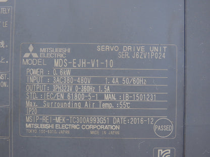 Mitsubishi MDS-EJH-V1-10 AC Servo Drive Unit 0.6kW 1.5A 3Ph 323V 0-360Hz Output