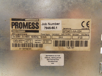 Promess S72401-NA-024 Digital Servo Drive Amplifier 480V 3PH 18kVa 24A Rev2.0