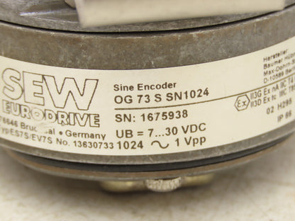 SEW Eurodrive OG 73 S SN1024 Rotary Sine Encoder/Resolver W/Brake Rectifier