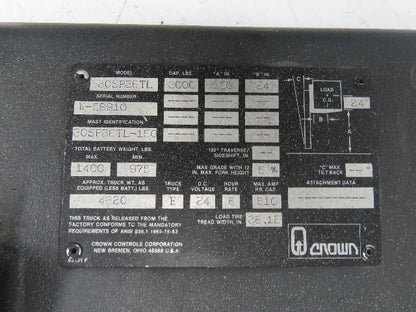 Crown 30SP36TL Order Picker Forklift Dash Control Panel With Accelerator & Key