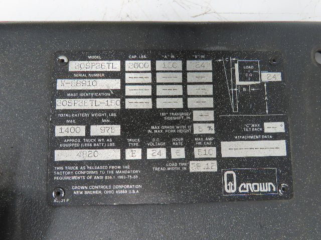 General Electric Forklift SCR Motor Control Off Crown Order Picker 30SP36TL