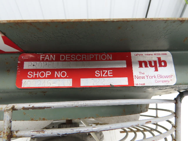 New York Blower Size 122  12" Propeller Fan 1/4Hp 1725rpm 115V 1PH 17.25"W Frame