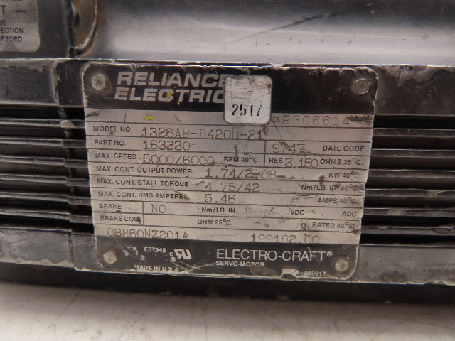 Reliance Electric 1326AB-B420H-21  AC Servo Motor 2.08kW 6000RPM Ser C
