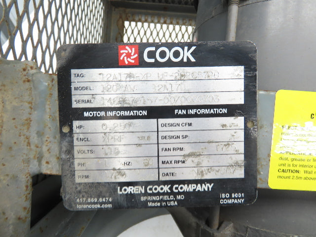 Loren Cook 12A17D-XP 12" Cabinet Exhaust Fan 1/4Hp 1725rpm 115V 1PH 16.5"W
