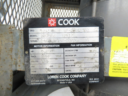 Loren Cook 12A17D-XP 12" Cabinet Exhaust Fan 1/4Hp 1725rpm 115V 1PH 16.5"W