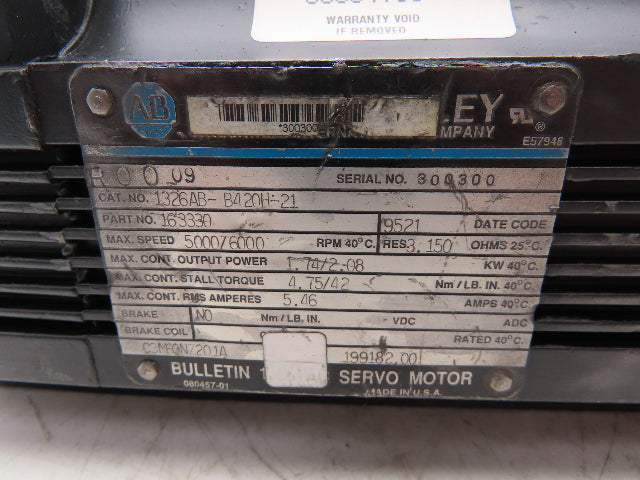 Allen Bradley 1326AB-B420H-21  AC Servo Motor 2.08kW 6000RPM Ser C