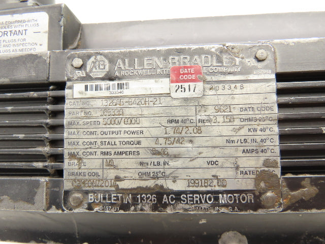 Allen Bradley 1326AB-B420H-21  AC Servo Motor 2.08kW 6000RPM Ser C