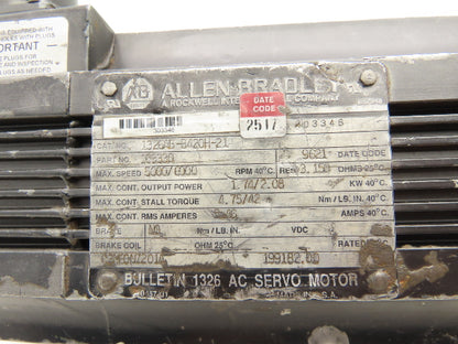Allen Bradley 1326AB-B420H-21  AC Servo Motor 2.08kW 6000RPM Ser C