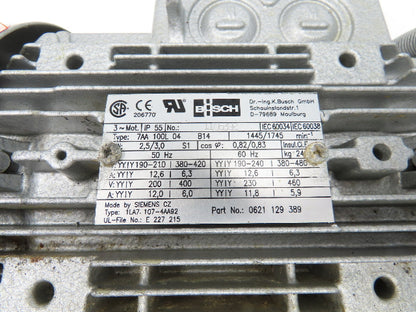 Busch RA 0100 F 503 Rotary Vane Vacuum Pump 70cfm 3kw 230/460V 3PH 1.25"npt