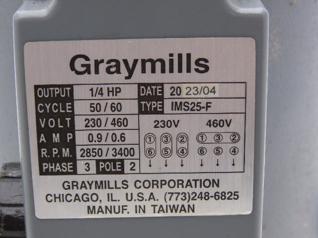 Graymills IMS25-F Centrifugal Coolant Pump 3/4"NPT 20gpm 1/4Hp 460V Cast Iron