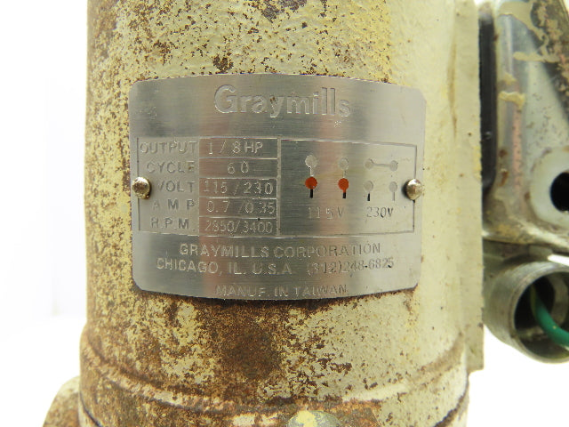 Graymills IMV08-E Centrifugal Coolant Pump 3/8"NPT 1/8hp 115/230V 3400rpm READ