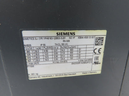 Siemens 1PH8163-1SB03-3LB1 Simotics 3PH Servo Motor 9.5-16.9kW Encoder IN256S/R