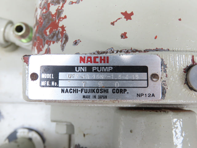 Nachi UPV-1A-16N0-1.5-4-15 Hydraulic Power Unit 10 Gal 7.8gpm Uni Pump 220V 3PH