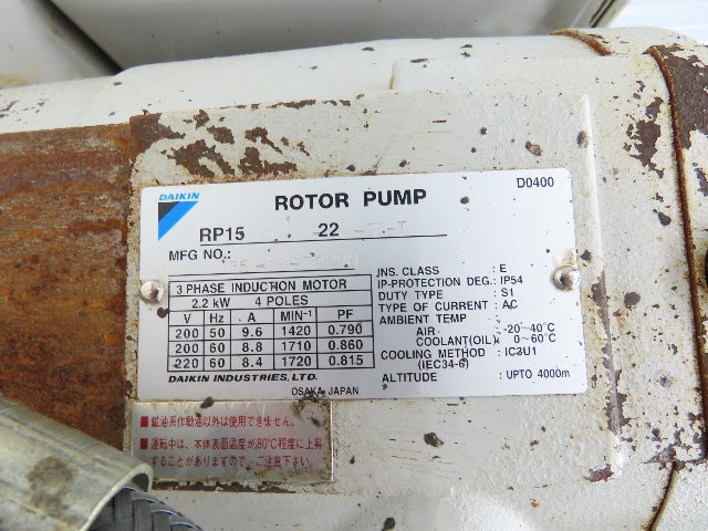 Daikin NDR151-102L-30  RP15 Rotor Pump Hydraulic Power Pack 10L 6.5gpm 220V 3PH