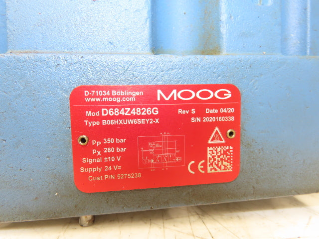 MOOG D684Z4826G Hydraulic Servo Directional Valve Analog Interface Rev S 350 Bar