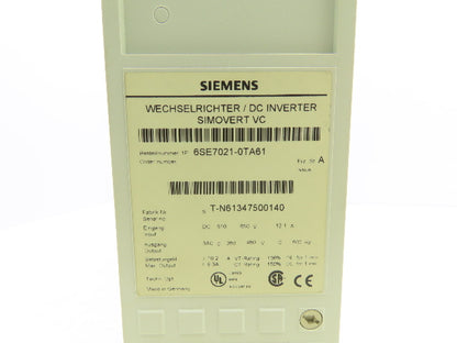 Siemens 6SE7021-0TA61 Simovert DC Inverter 510-650VDC In 380-480VAC 0-600Hz Out