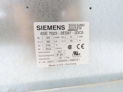 Siemens 6SE7023-2ES87-2DC0 SIMOVERT Braking Resistor 510-620 VDC 20 kW 20 OHM