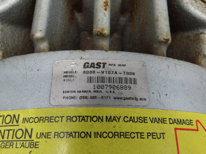 Gast M3218T 6066-V107A-T339 Rotary Oil-Less Vacuum Pump 15PSI 55CFM 5Hp 230/460V